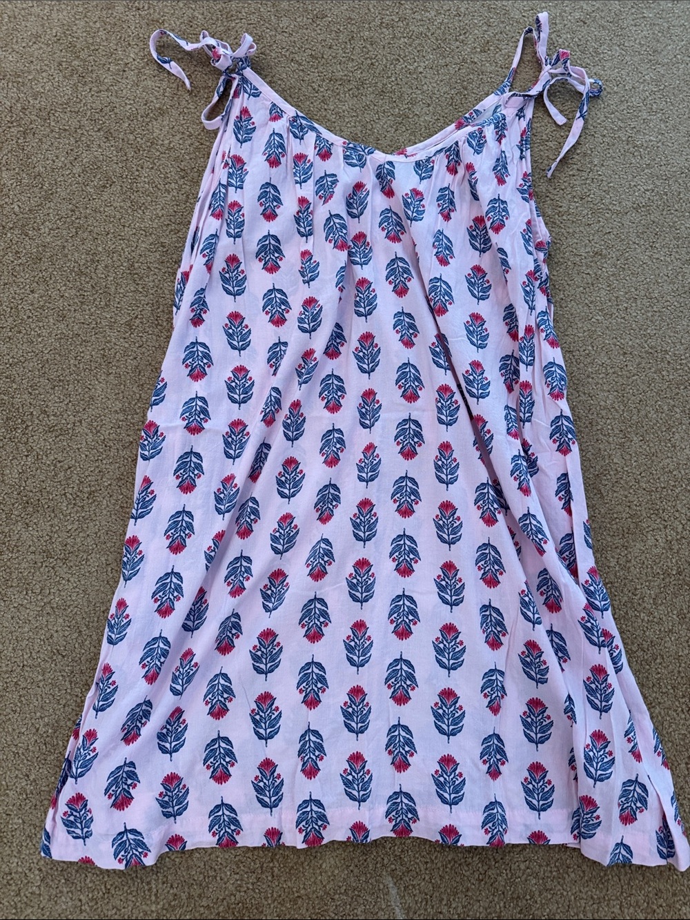 Sleeveless Tie-Shoulder Floral Print Sundress - Pink & Blue
